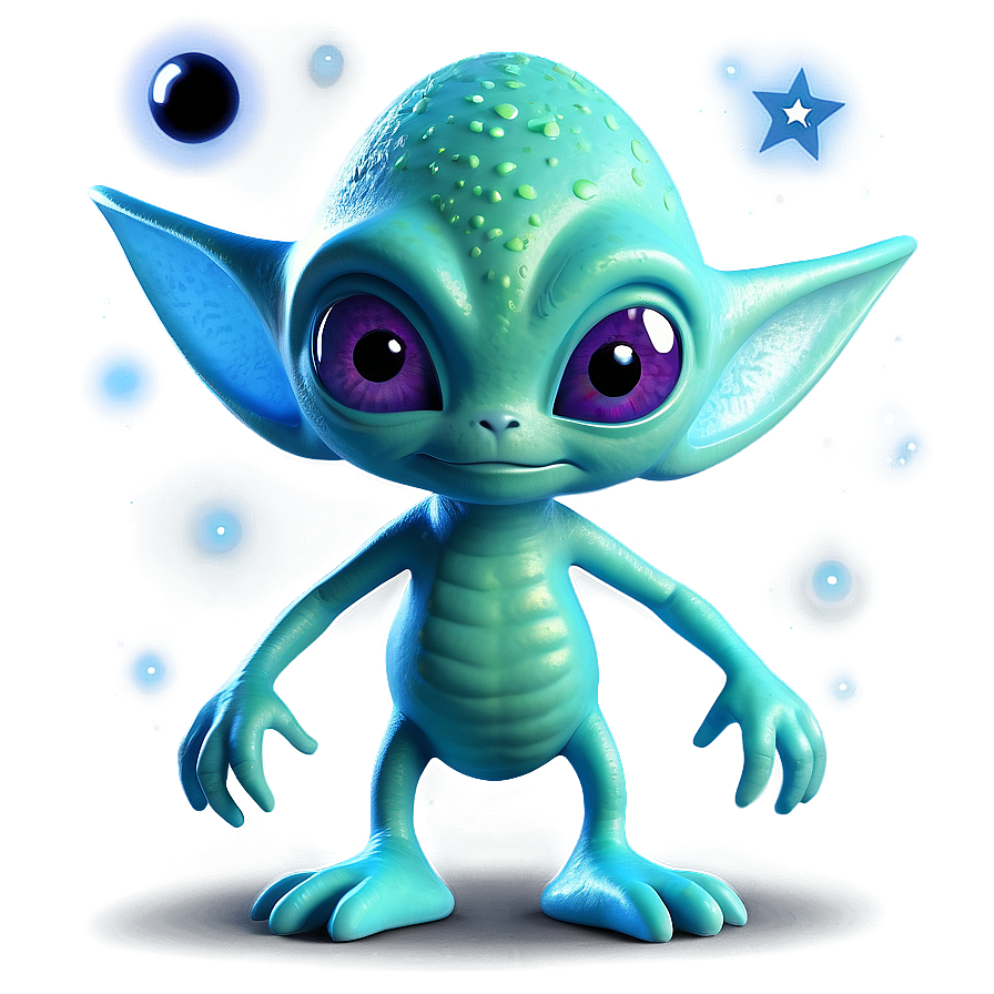 Playful Cute Alien With Stars Png Ydf PNG image