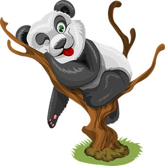 Playful Panda Cartoon Tree Climb PNG image