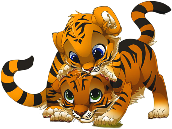 Playful Tiger Cubs Cartoon PNG image