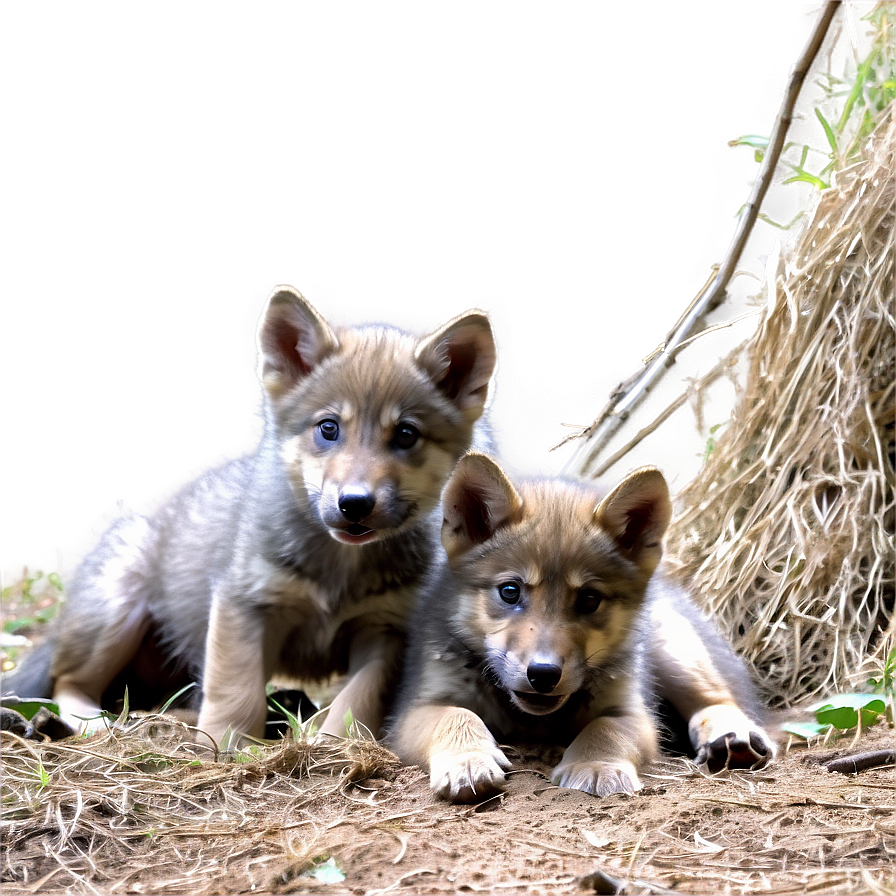 Playful Wolf Pups In Den Png Psj PNG image