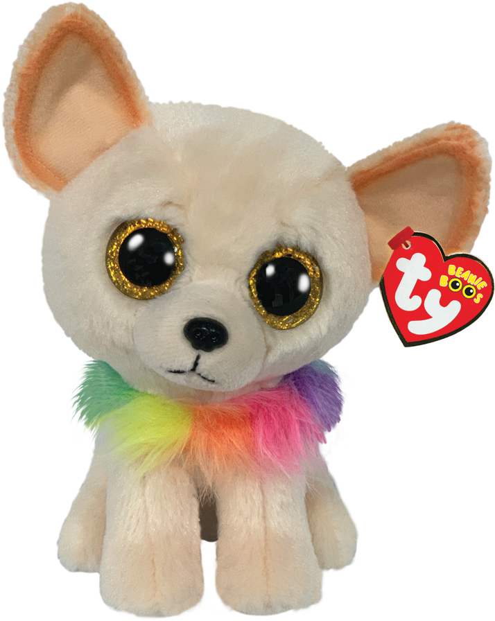 Plush Chihuahua Toy With Rainbow Scarf PNG image