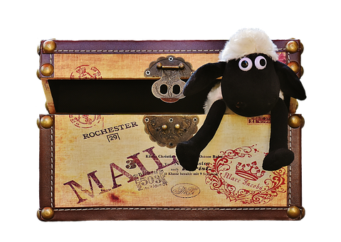 Plush Sheep In Vintage Suitcase PNG image