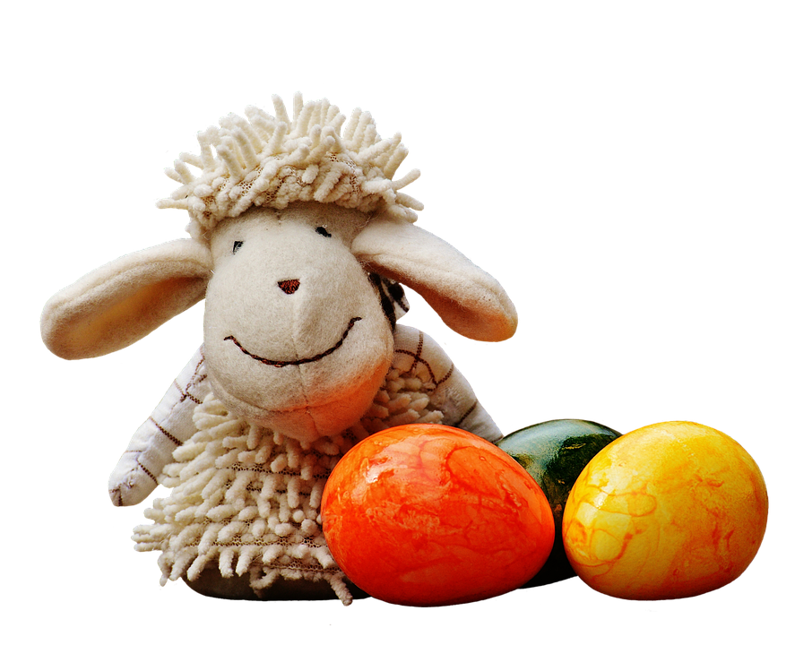 Plush Sheep With Easter Eggs PNG image