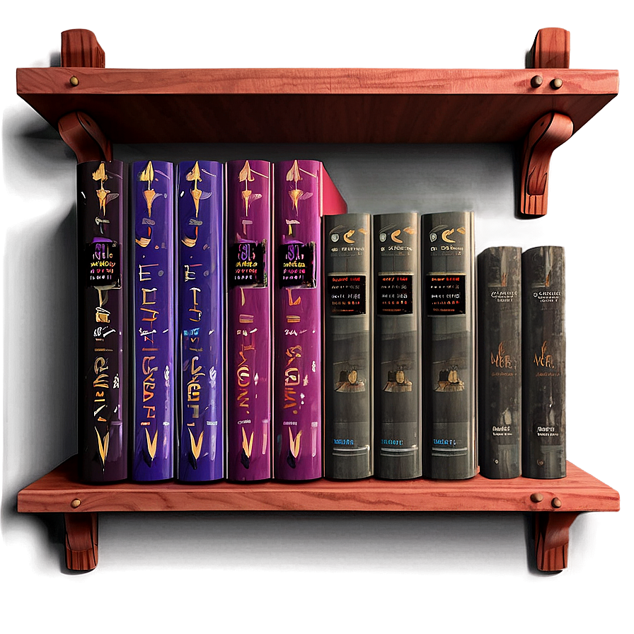 Poetry Books On Wooden Shelf Png Ovt PNG image