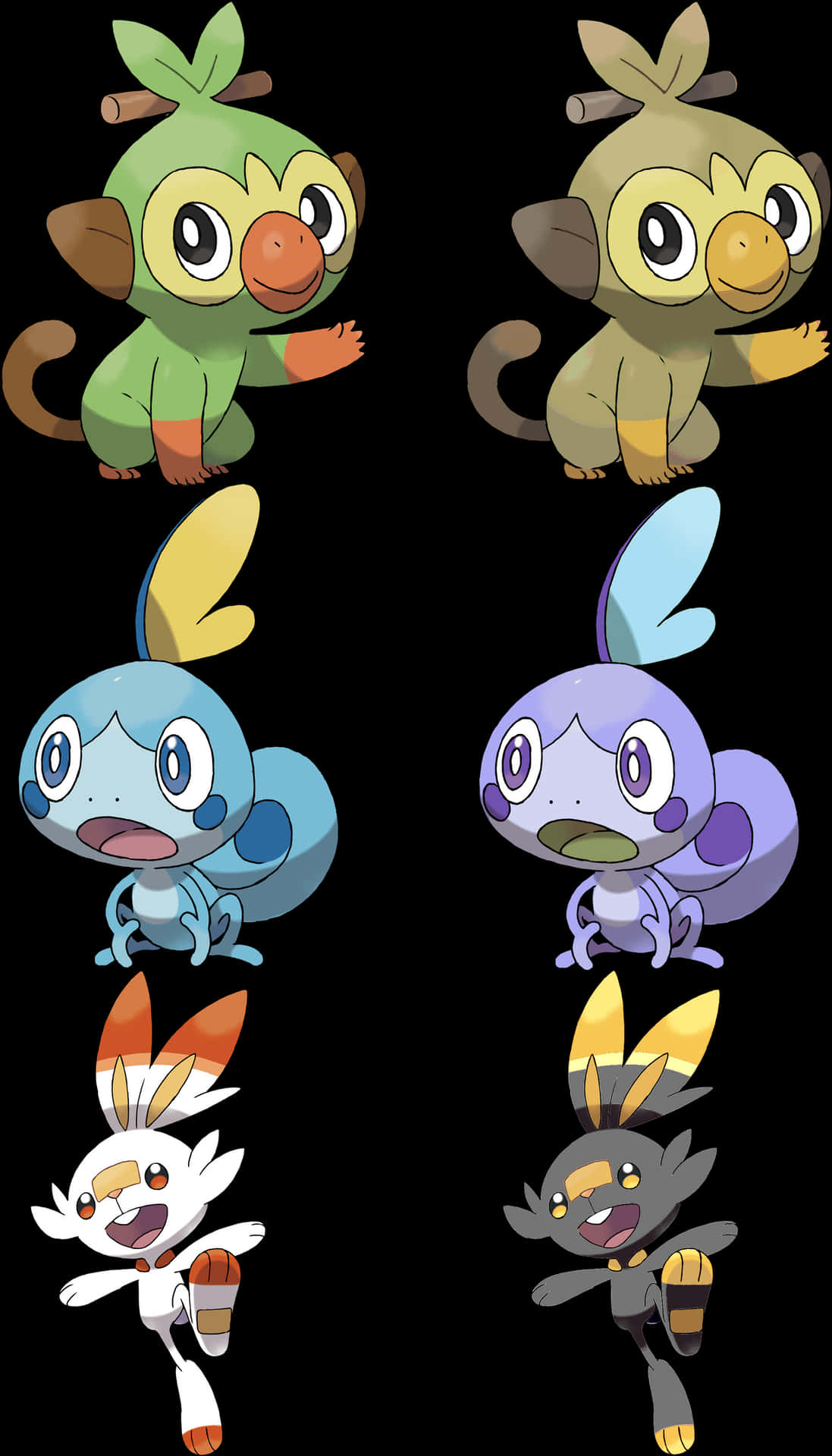 Pokemon Gen8 Startersand Shiny Variants PNG image