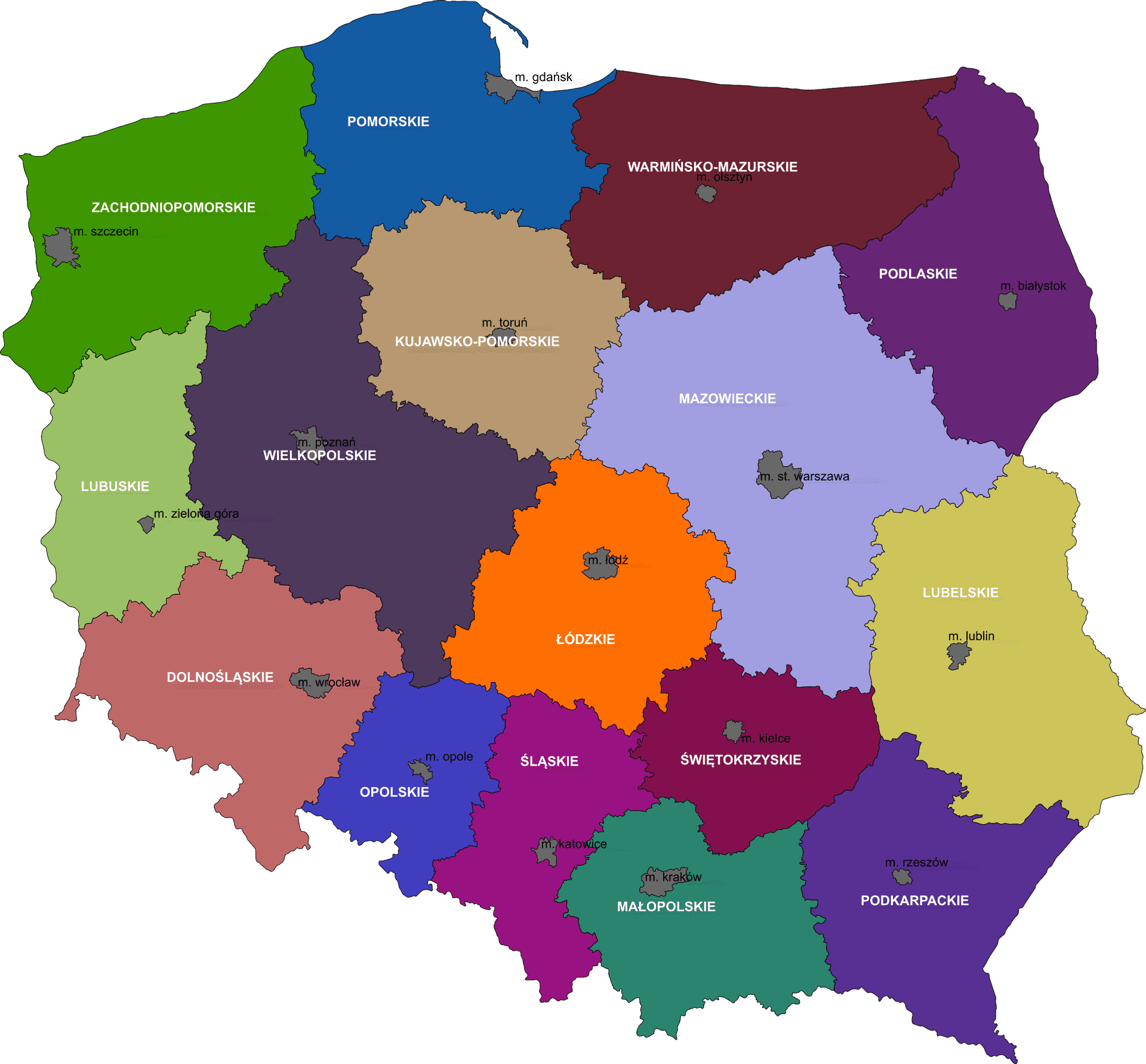 Poland Administrative Divisions Map PNG image