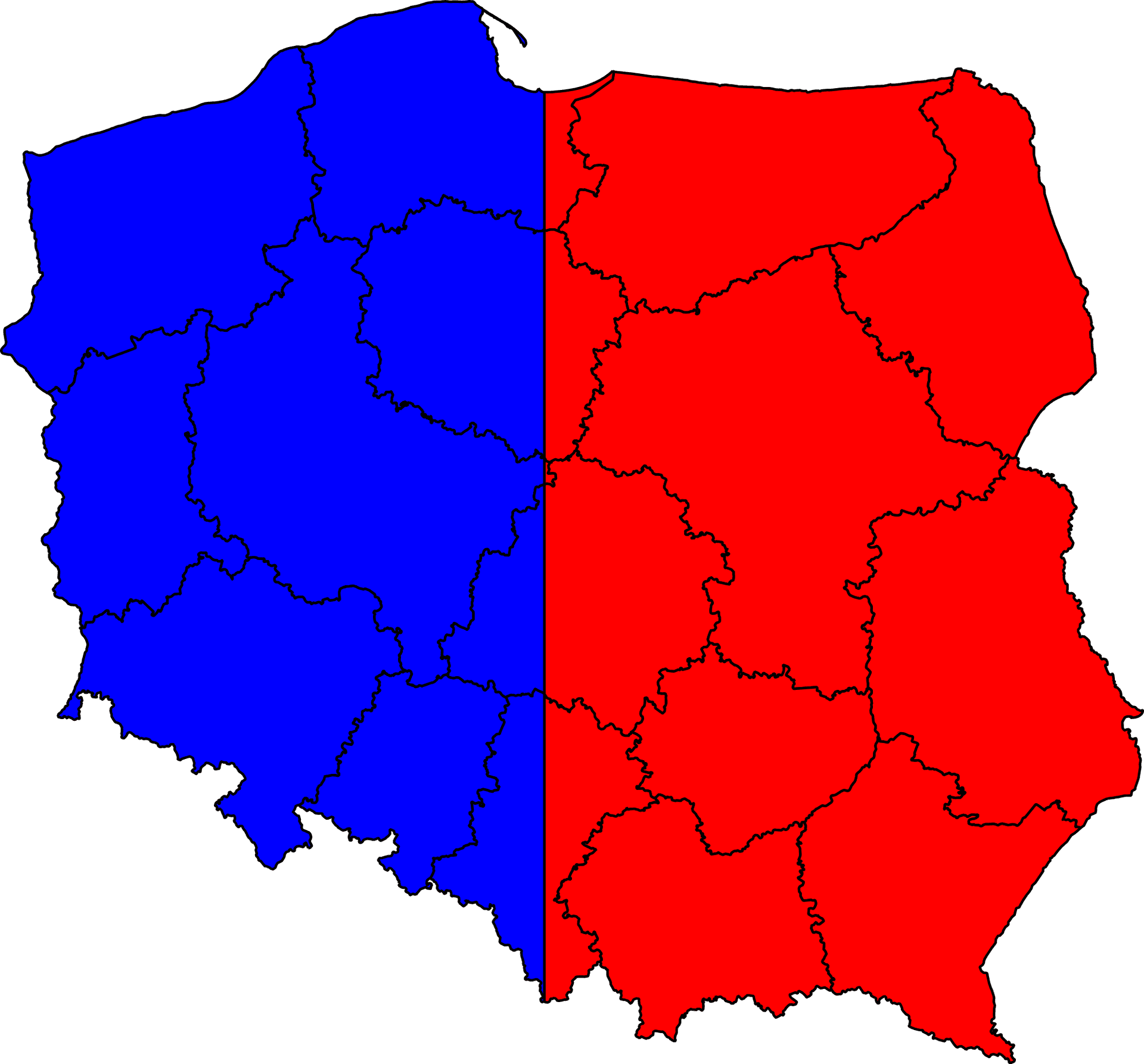 Poland Divided Map Color Coded PNG image