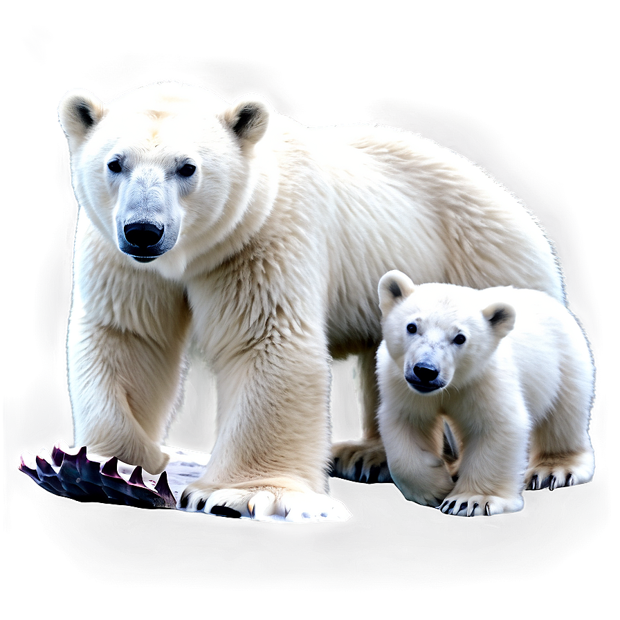 Polar Bear With Cubs Png Bwc PNG image