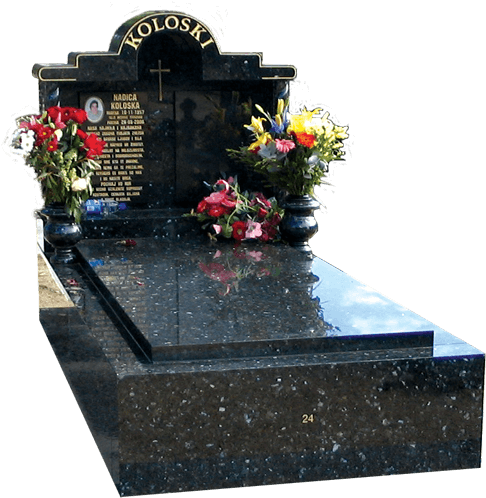 Polished Granite Grave Markerwith Flowers PNG image