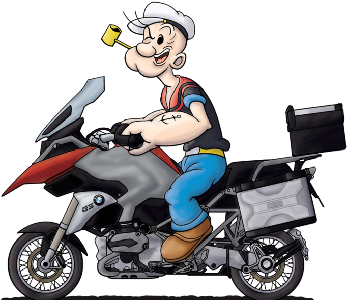 Popeye On Motorcycle Illustration PNG image