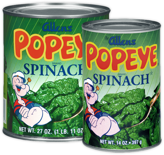 Popeye Spinach Cans Branding PNG image