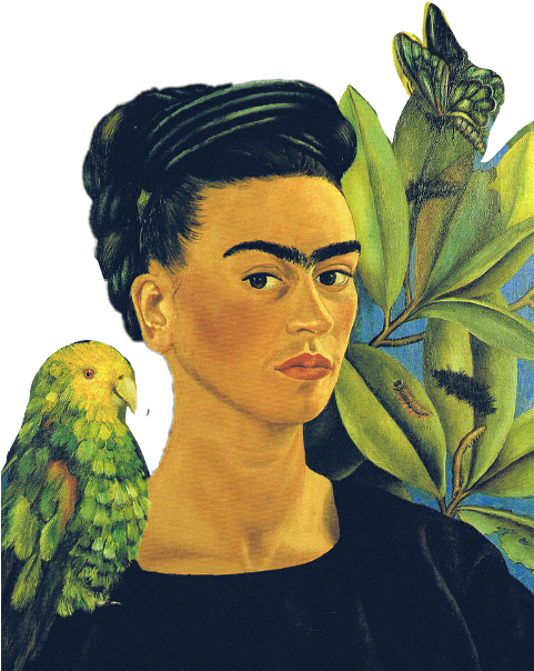 Portraitof Womanwith Parrotand Butterfly PNG image