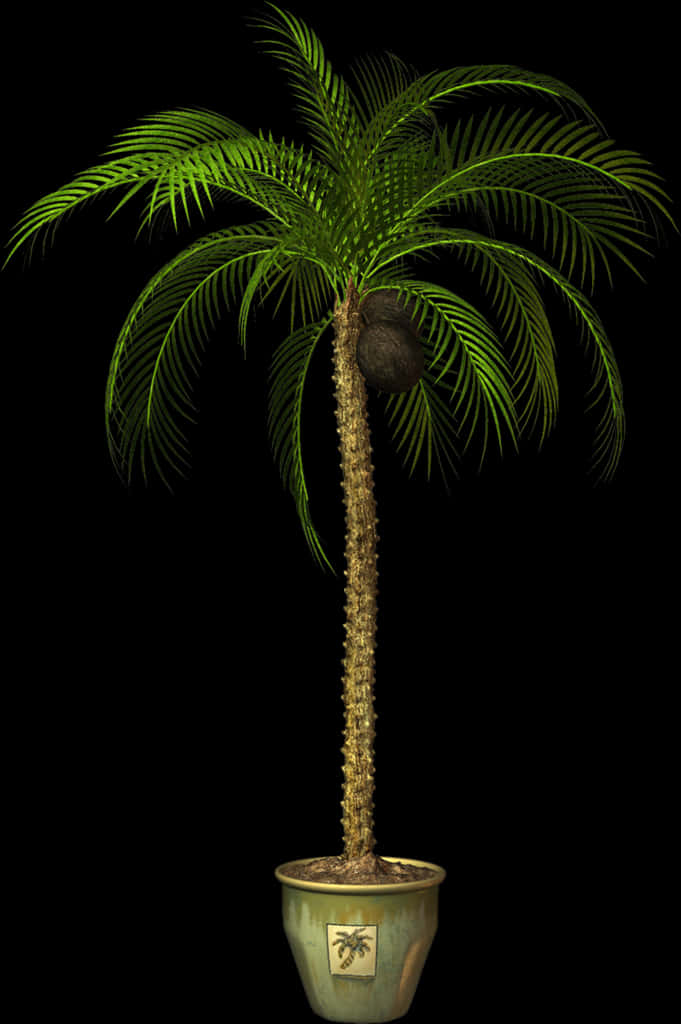 Potted Palm Tree Black Background PNG image