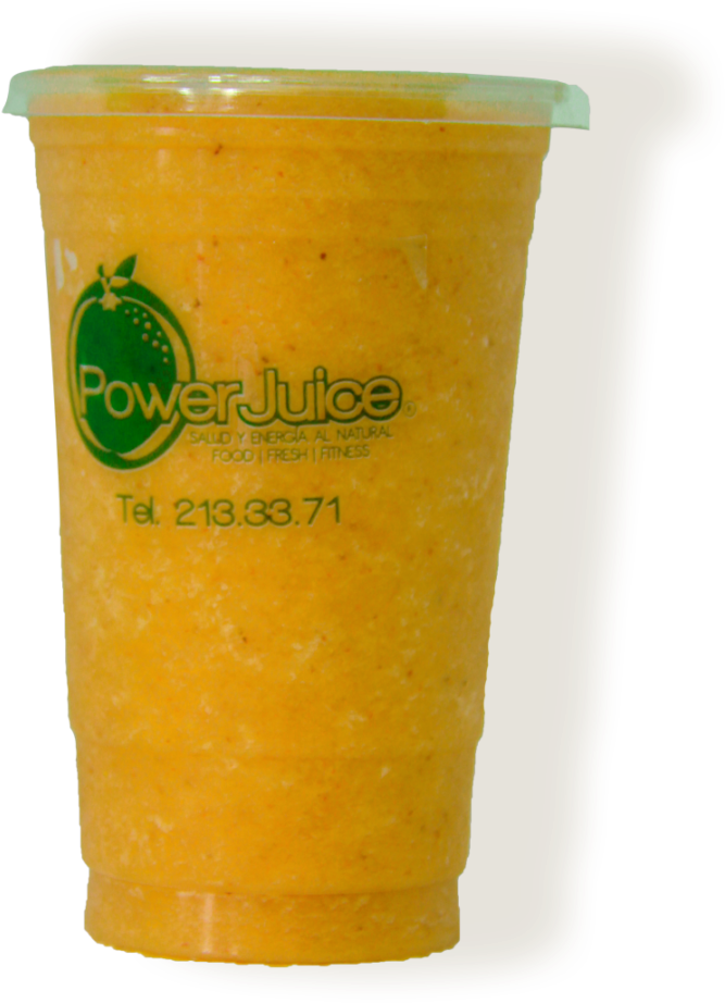 Power Juice Branded Orange Smoothie Cup PNG image