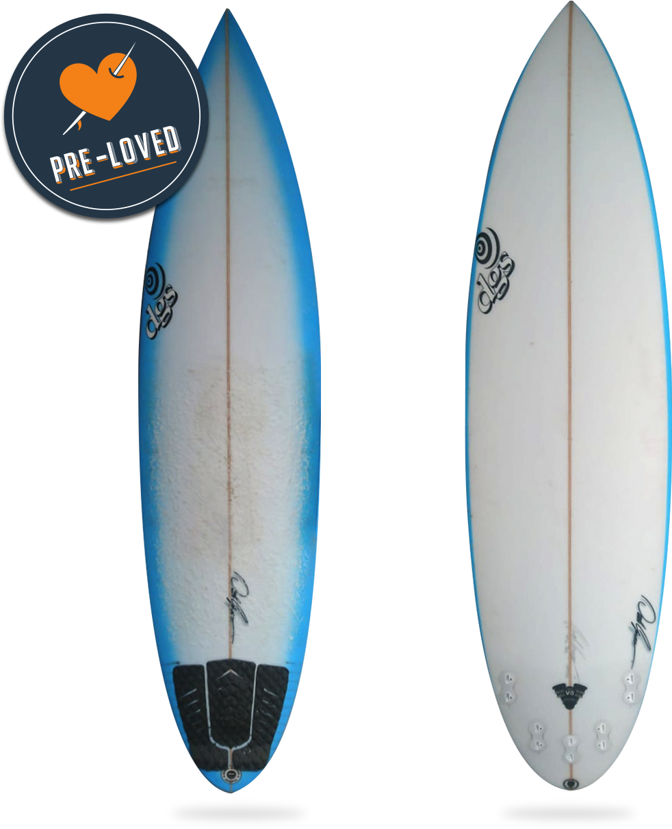 Pre Loved Surfboard Blueand White PNG image