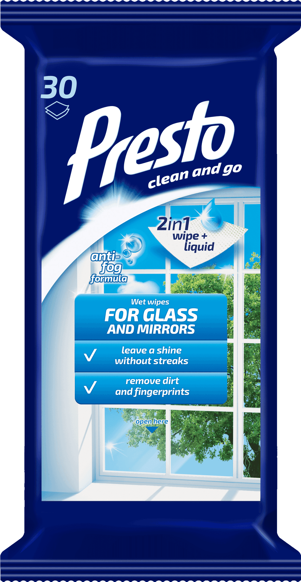 Presto Glass Cleaning Wipes Packaging PNG image