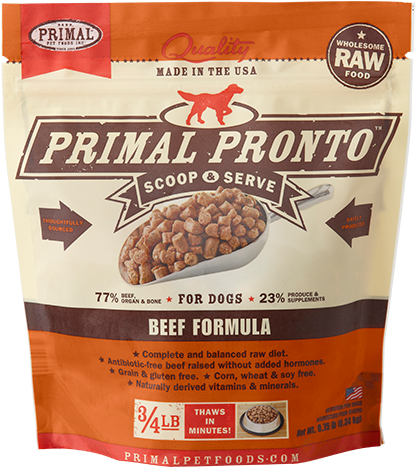 Primal Pronto Beef Formula Dog Food Bag PNG image