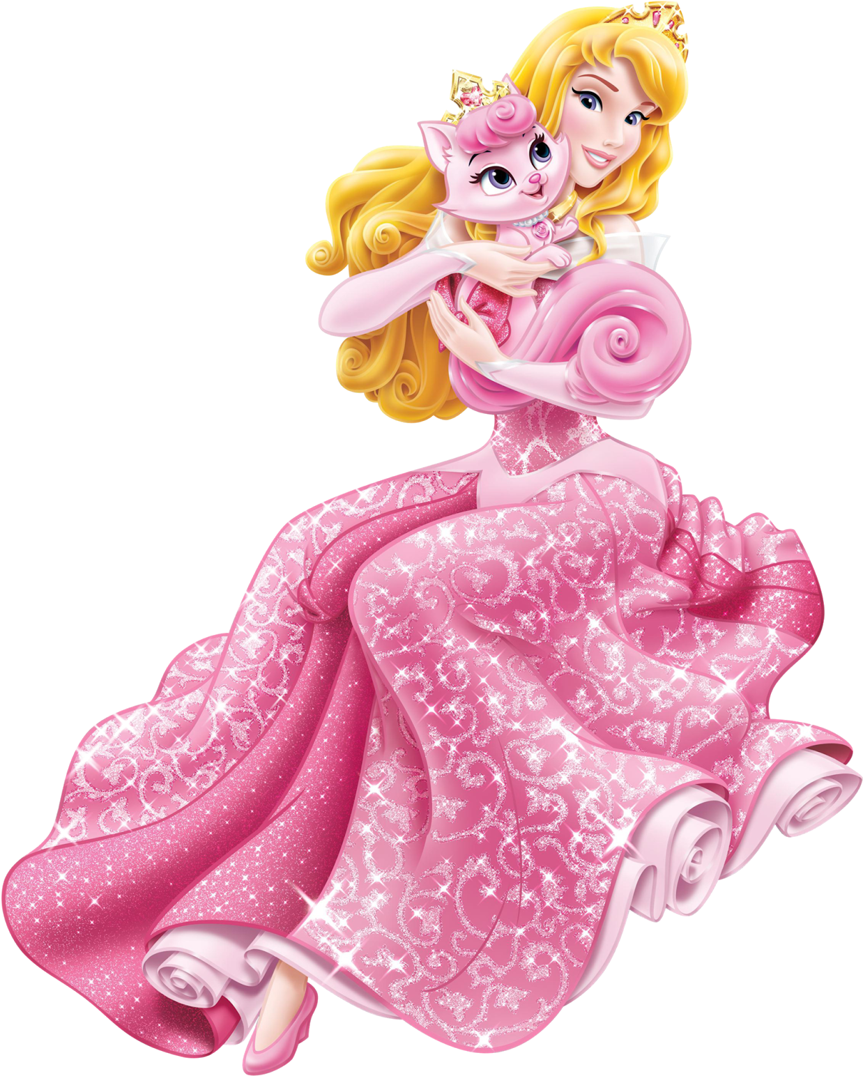 Princess Auroraand Pink Cat PNG image