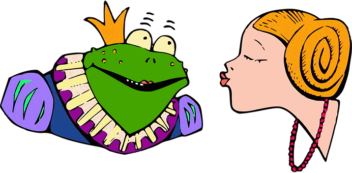 Princess Kissing Frog Cartoon PNG image