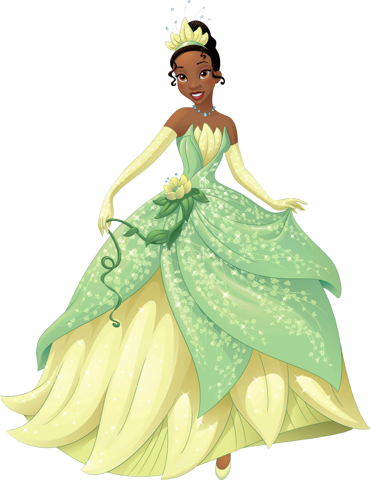 Princess Tiana Elegant Gown Illustration PNG image