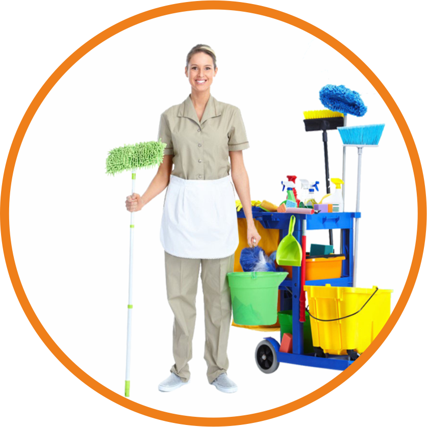 Professional Cleaning Service Employee With Equipment PNG image