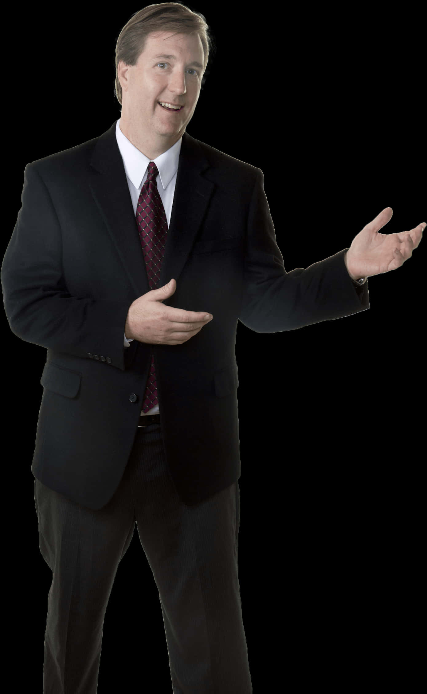 Professional Man Presenting Black Background PNG image