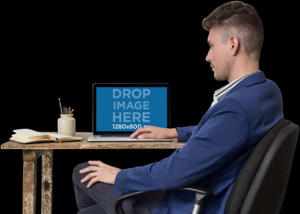 Professional Man Workingat Desk PNG image