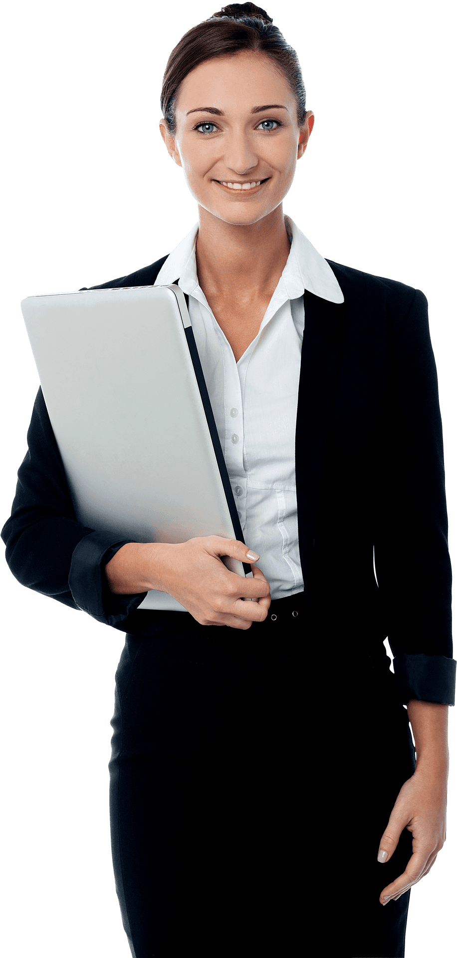Professional Woman Holding Laptop PNG image