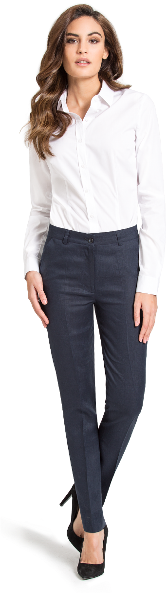 Professional Woman White Shirt Navy Trousers PNG image