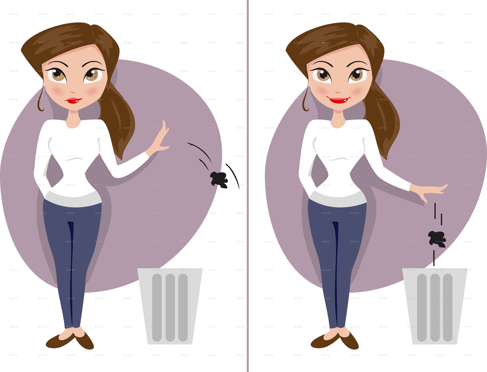 Proper Waste Disposal Comparison PNG image