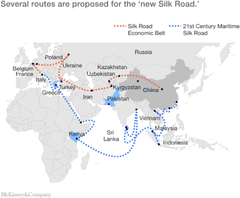 Proposed Silk Road Routes Map PNG image