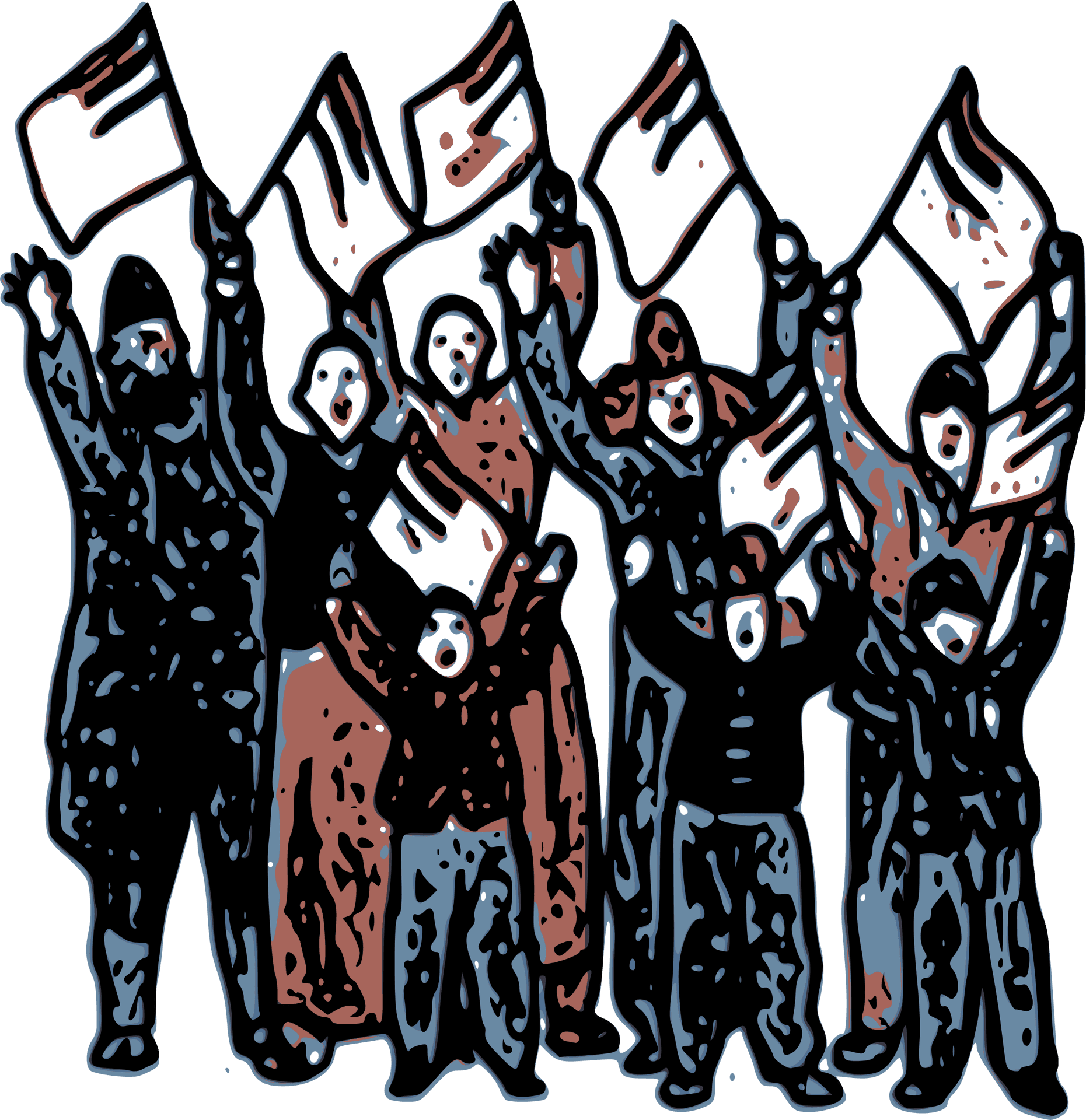 Protesters_ Raising_ Flags_ Silhouette PNG image