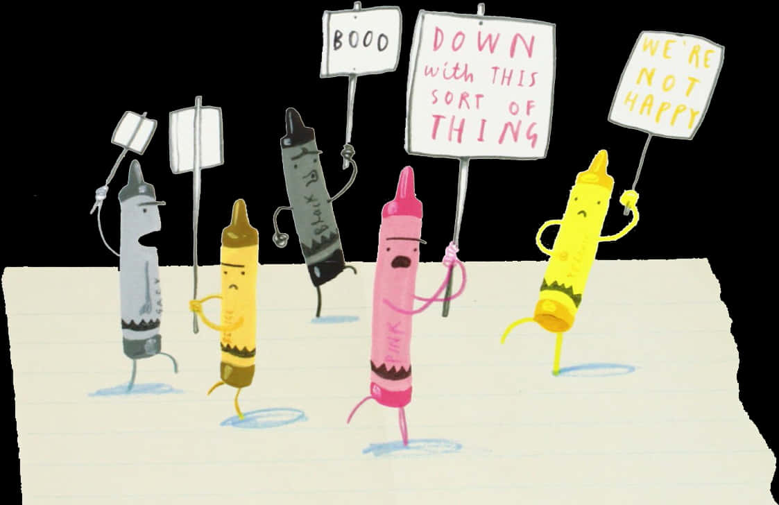 Protesting Crayons Cartoon PNG image