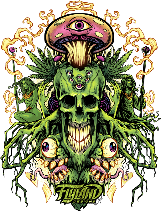 Psychedelic Skull Mushroom Art PNG image