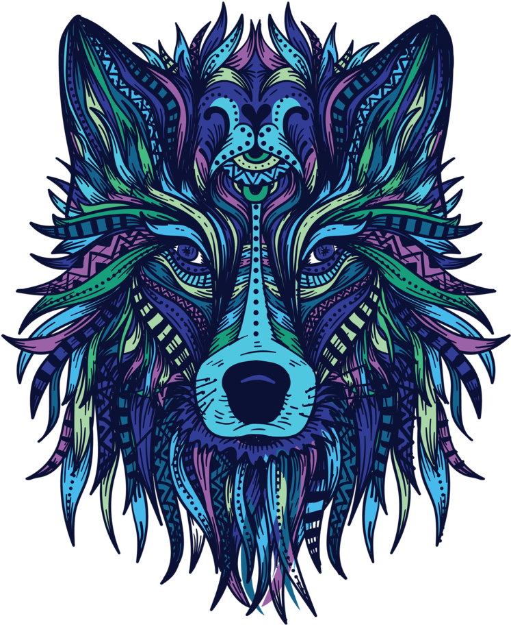Psychedelic Wolf Artwork PNG image