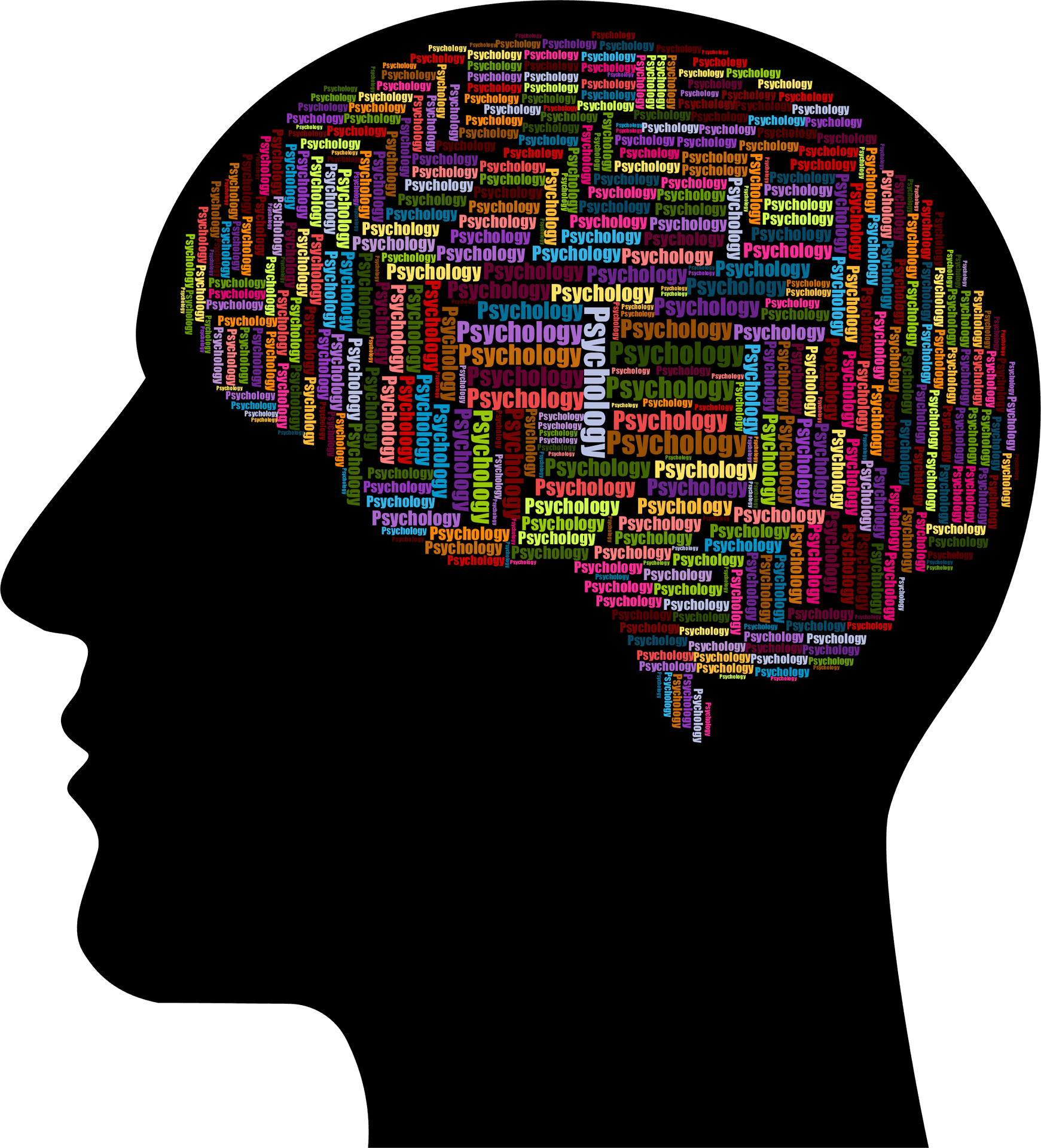 Psychology Word Cloud Brain Silhouette PNG image