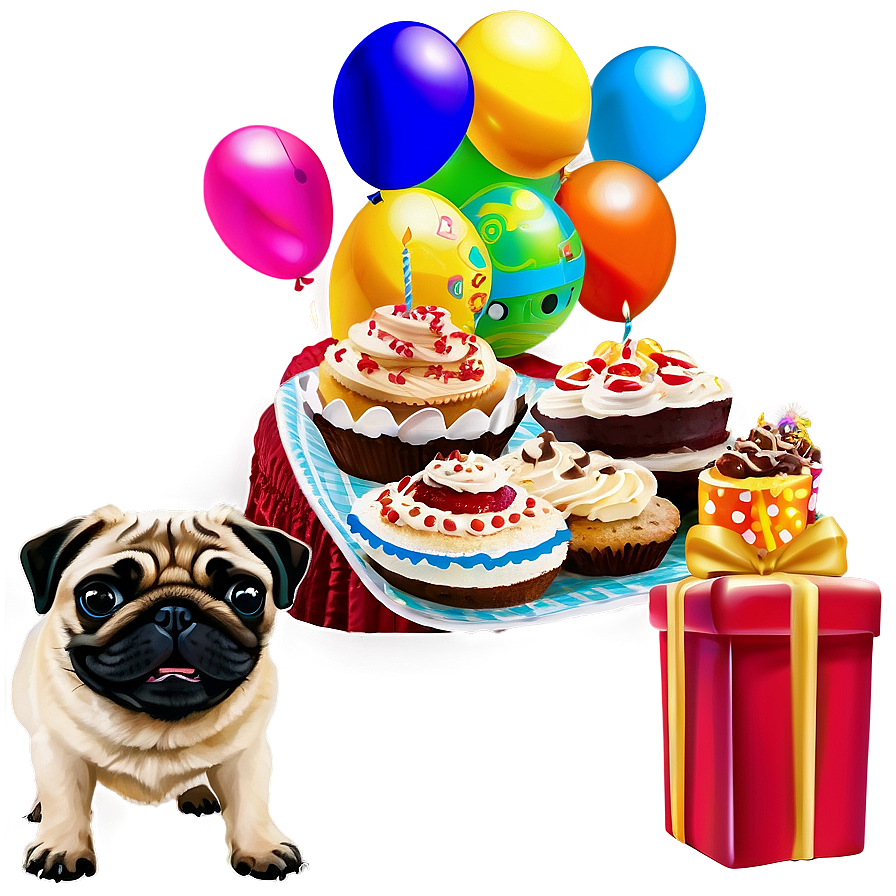 Pug Birthday Party Png 05232024 PNG image