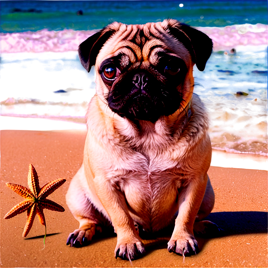 Pug On Beach Png 05232024 PNG image