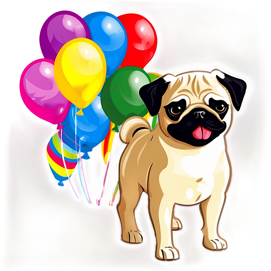 Pug With Balloons Png Chc96 PNG image