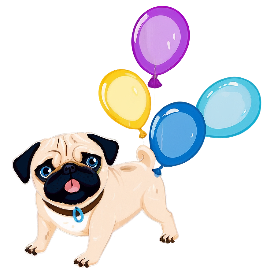 Pug With Balloons Png Mhl PNG image