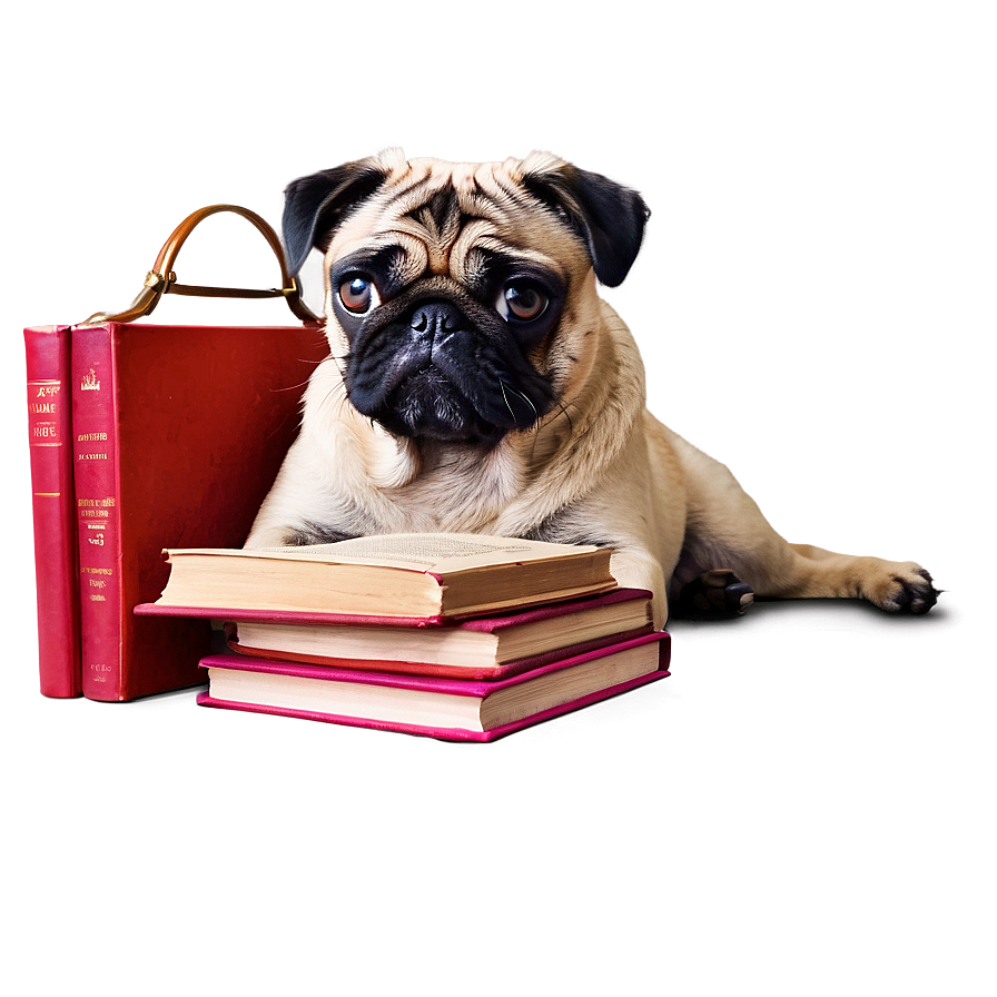 Pug With Book Png Hvr PNG image