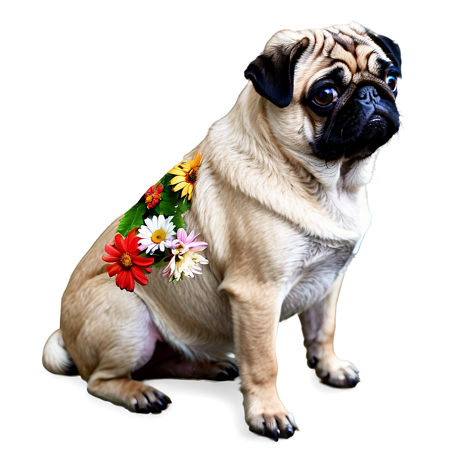 Pug With Flowers Png Kst PNG image