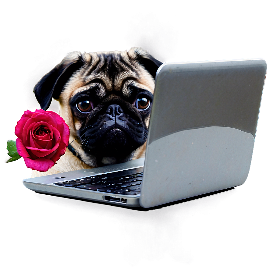 Pug With Laptop Png 05232024 PNG image