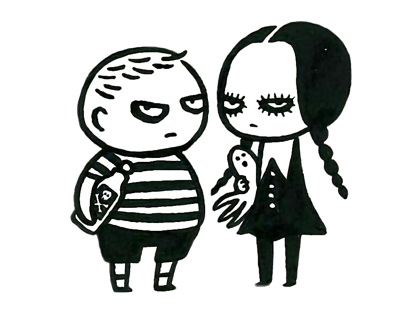 Pugsleyand Wednesday Addams Doodle PNG image