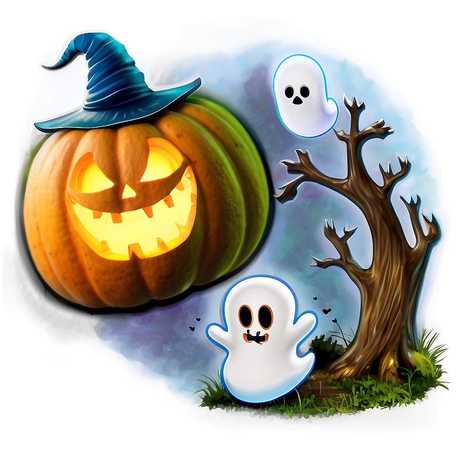 Pumpkin And Ghosts Png 28 PNG image