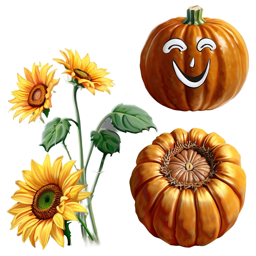 Pumpkin And Sunflowers Png 04292024 PNG image