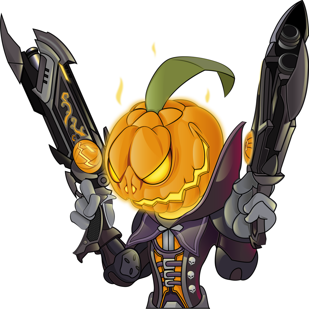 Pumpkin Head Reaperwith Dual Scythes PNG image