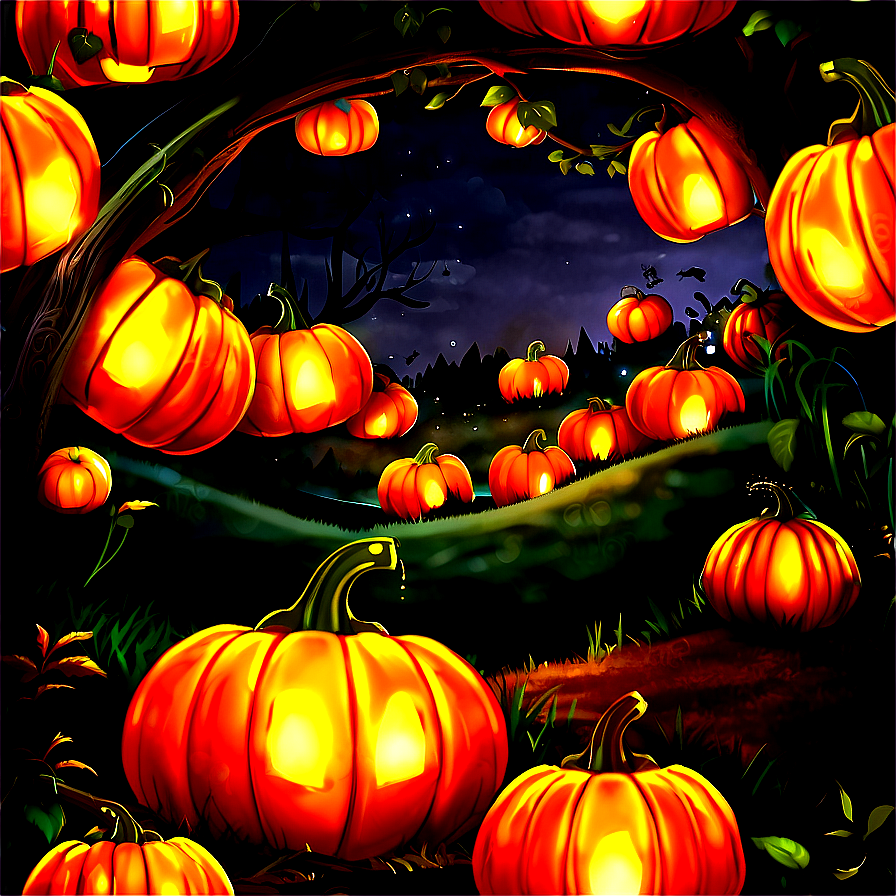 Pumpkin Patch With Glowing Lanterns Png 33 PNG image