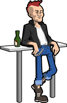 Punk Style Cartoon Man Leaningon Table PNG image