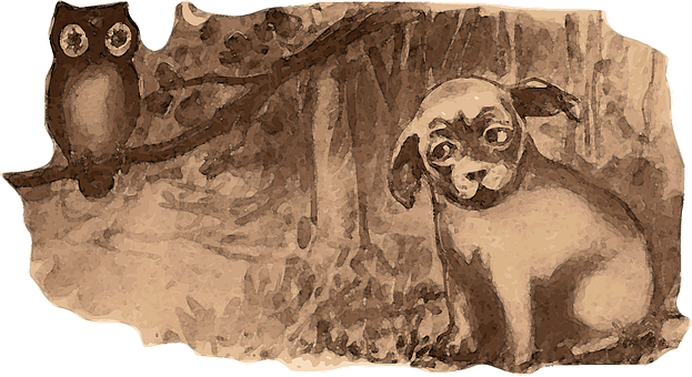 Puppyand Owl Woodland Sketch PNG image